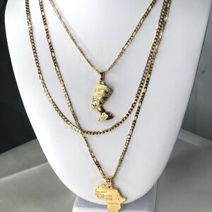 NEFERTITI + AFRICA MAP 3 PIECE NECKLACE SET